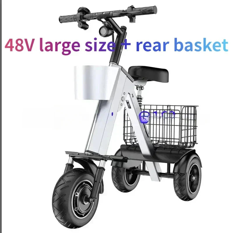 48V Folding Electric Trike – Lightweight Portable 3-Wheeled Mini Electric Scooter