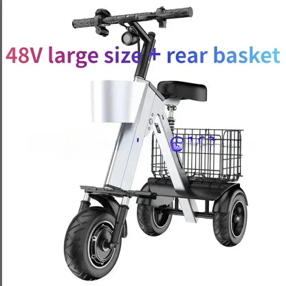 48V Folding Electric Trike – Lightweight Portable 3-Wheeled Mini Electric Scooter