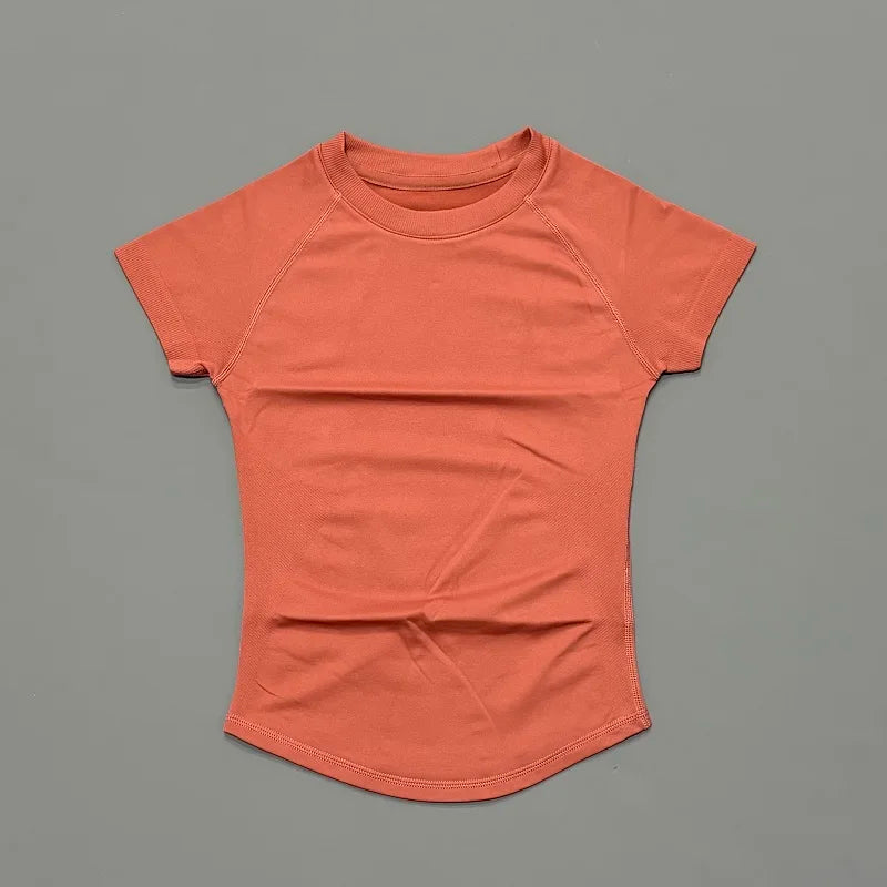 Women’s Seamless Sports Top – Short Sleeve Slim Fit Yoga & Gym Running Fitness Activewear T-Shirt Athletic Workout Tee