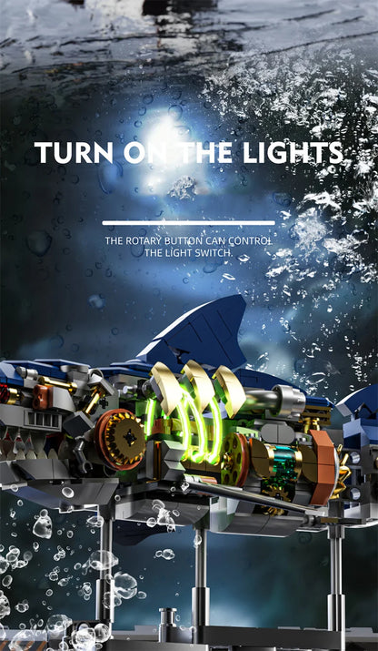 Mechanical Shark & Sea Life Building Blocks Set – Crocodile, Parrot, Mantis, Frog, Manta Ray Toy for Kids