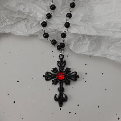 Gothic Bat Cross Necklace Set - Y2K Thorn Love Black Beaded Layered Jewelry for Halloween Parties