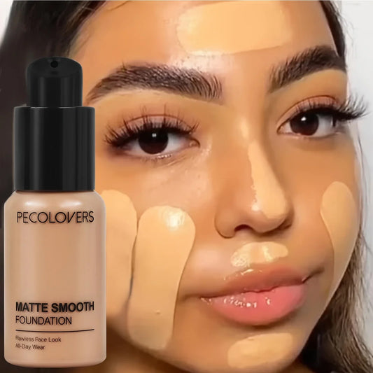 PECOLOVERS Matte Liquid Foundation – Oil-Control, Waterproof Full Coverage Concealer for All Skin Tones