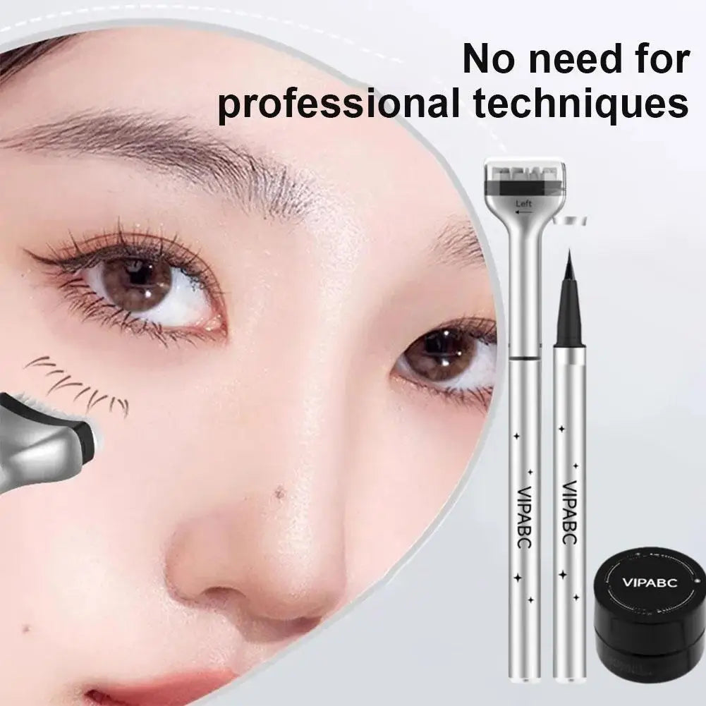 Dezone Lower Eyelashes Stamp Pen - Black/Brown Waterproof, Sweatproof 3 in 1 Korean Makeup for Natural-Looking Eyelashes
