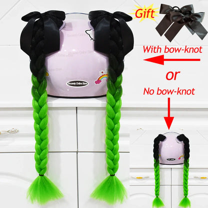 2pcs Motorcycle Helmet Braids - Woman's Twist Pigtail Wig for Helmets, 164 Colors with Sucker