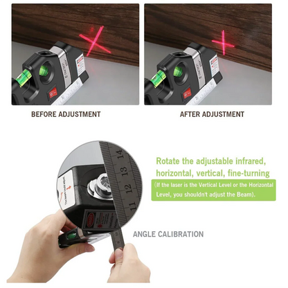 Multipurpose Line Laser Leveler Tool - Cross Line Lasers with 8FT 2.5M Standard Measure Tape and Metric Rulers