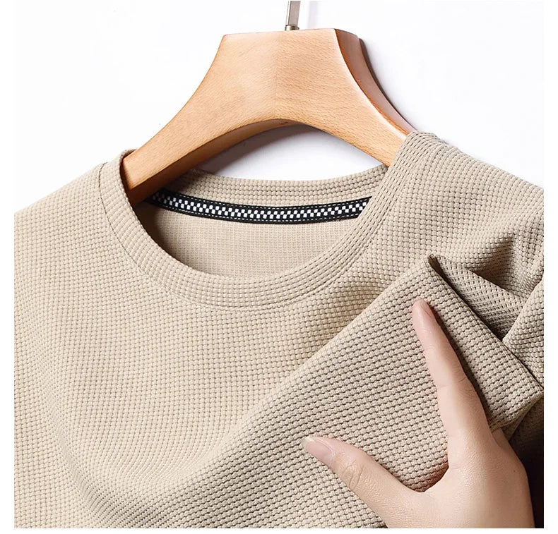 Men's Summer Waffle Round Neck Short Sleeve T-Shirt - Casual Short Sleeve Top