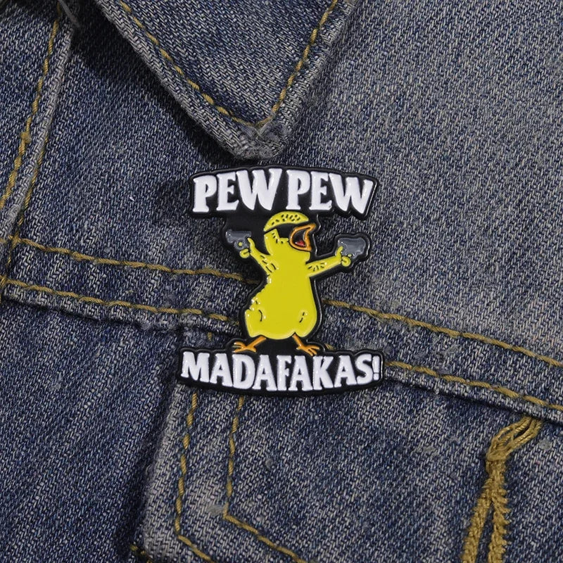 Pew Pew Madafakas Yellow Chick Enamel Pin – Cool Cartoon Brooch for Clothes, Backpacks & Lapels