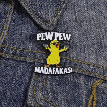 Pew Pew Madafakas Yellow Chick Enamel Pin – Cool Cartoon Brooch for Clothes, Backpacks & Lapels