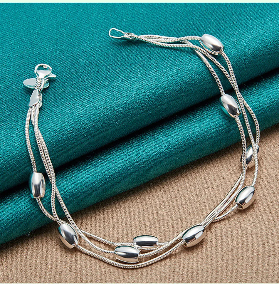 925 Sterling Silver Bracelet — Fashion Design Beaded Chain, High-Quality Jewelry for Women, Ladies, and Wedding Gifts