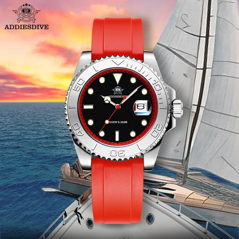 ADDIESDIVE 41mm Men’s Quartz Dive Watch – Rotatable Bezel, Stainless Steel, Luminous BGW9, Rubber Strap, 200m Water Resistant