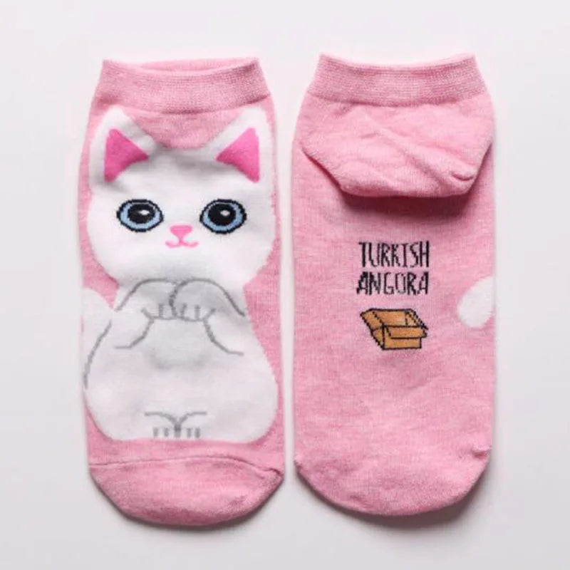 5 Pairs Women's Cute Cartoon Cat Ankle Socks - Breathable & Stylish for Everyday Wear