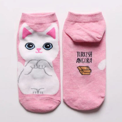 5 Pairs Women's Cute Cartoon Cat Ankle Socks - Breathable & Stylish for Everyday Wear