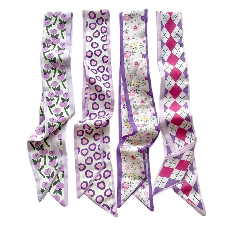 4pcs Silk Satin Scarves for Women – Hair Bands, Neck Ties & Bag Accessories