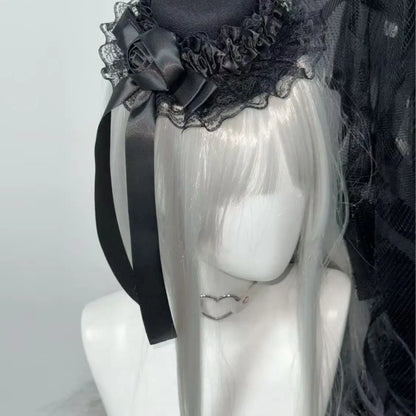 Gothic Punk Black Bow Mini Top Hat Hairpin – Retro Lolita Headwear Accessory for Cosplay & Comic-Con