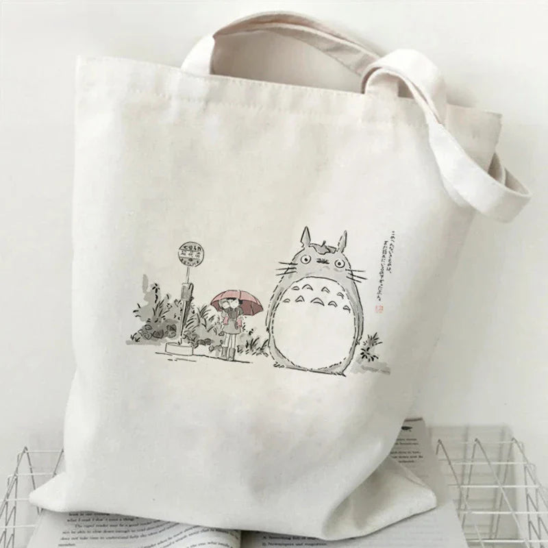 Totoro Studio Ghibli Fashion Tote Bag – Foldable Reusable Shopping Handbag, Harajuku Style Student Bag