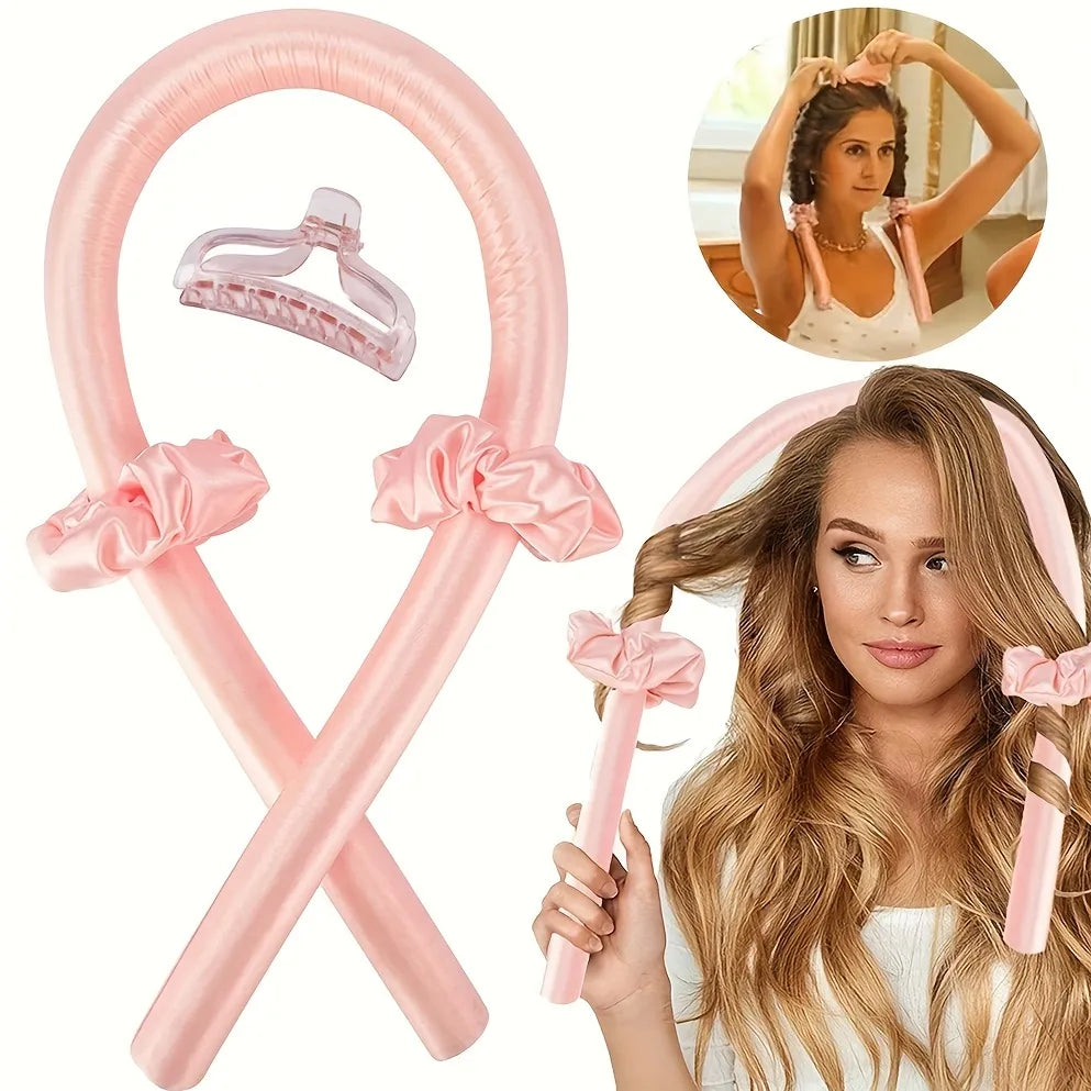 4-Piece Heatless Curling Rod Set - Silk Curls Ribbon Hair Rollers with Soft Headband - No Heat Sleeping Solution