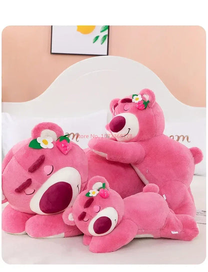 New Disney Kawaii Toy Story Lotso Bear Plush Pillow – Strawberry Sofa Stuffed Toy for Kids & Birthday Gift