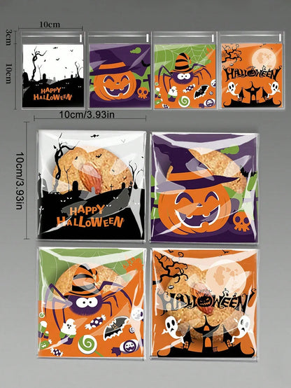 Halloween Candy Bags - Clear Self-Adhesive Treat Bags for Party Favors, Cookies & Gifts