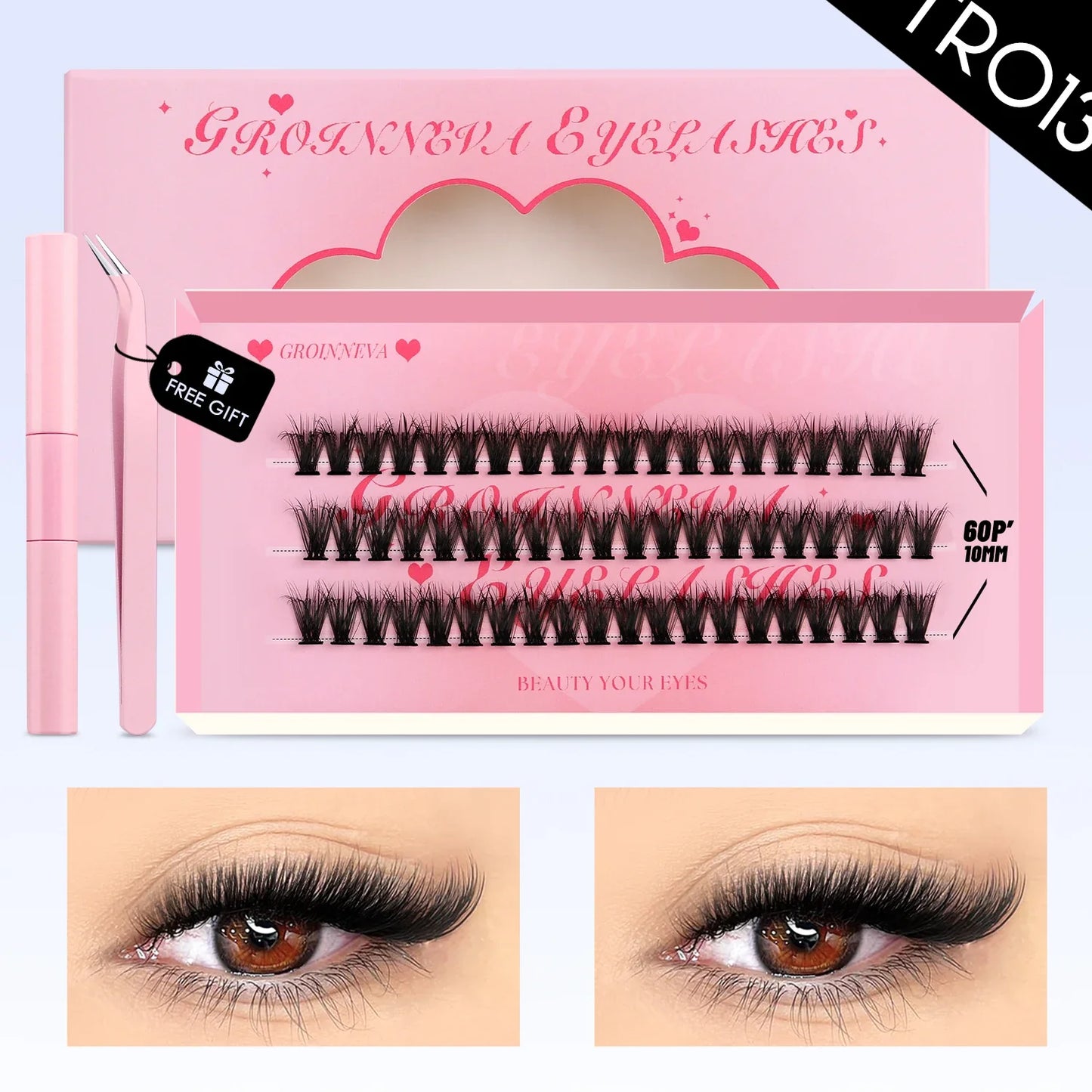Fluffy C Curl Lash Cluster Kit (10–18mm) – DIY Eyelash Extensions Set with Bond & Seal for Natural Volume Lashes