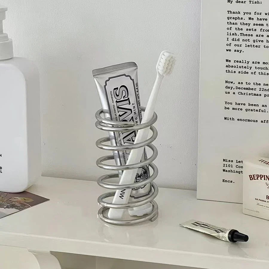 Stainless Steel Toothbrush Holder – Metal Bathroom Storage Rack for Toothpaste, Makeup Brushes & Home Decoration