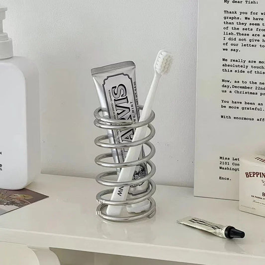 Stainless Steel Toothbrush Holder – Metal Bathroom Storage Rack for Toothpaste, Makeup Brushes & Home Decoration