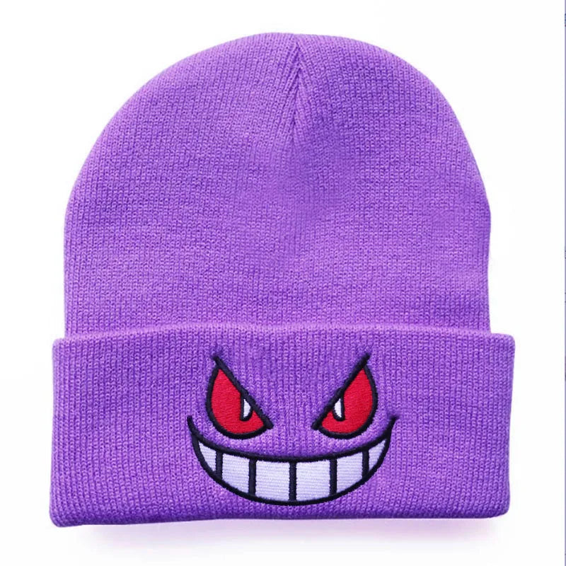 6 Colors Gengar Pokemon Knitted Hat – Cute Anime Wool Embroidered Warm Cap for Girls