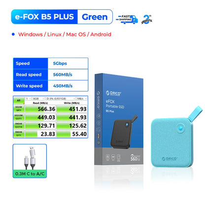 ORICO Portable USB 3.2 Gen2 External SSD for iPhone 15/Pro, Windows & Mac – Ultra Fast Lightweight Solid State Drive