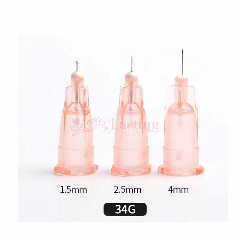 100PCS 34G Tattoo Needles (1.5mm, 2.5mm, 4mm, 8mm) - Transparent Syringe Injection & Painless Teeth Irrigator Parts