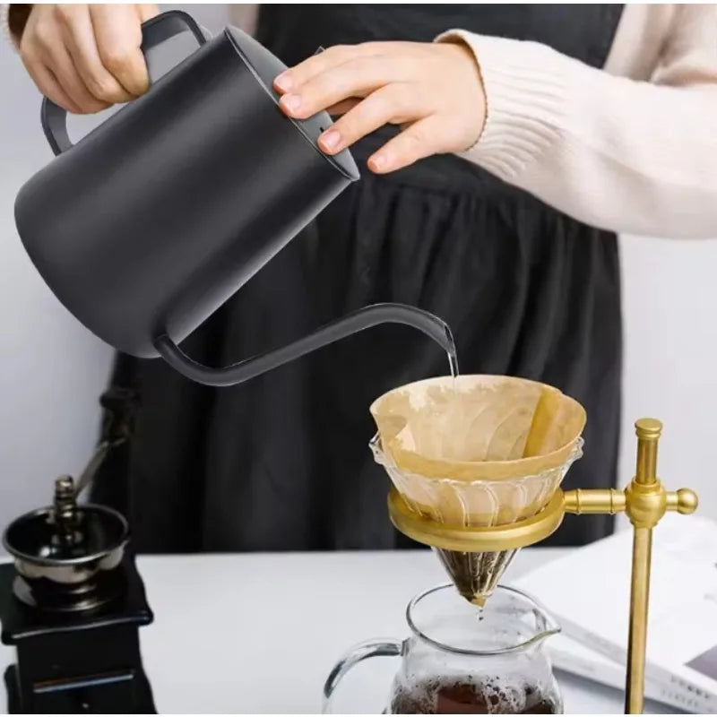 350ML Stainless Steel Gooseneck Coffee Brewer Pot – Drip Kettle with Lid & Hanging Handle for Precision Pour Over Coffee Brewing