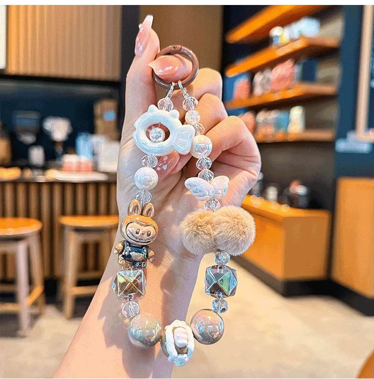 New Rabbit Hairball Beaded Mobile Phone Chain — Cute Cartoon Lanyard & Bag Pendant, Popular Gift Phone Charm for Girls