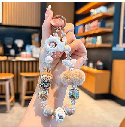 New Rabbit Hairball Beaded Mobile Phone Chain — Cute Cartoon Lanyard & Bag Pendant, Popular Gift Phone Charm for Girls