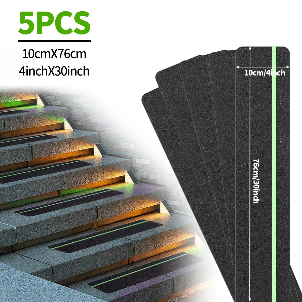 Glow in the Dark Anti-Slip Grip Tape Green Non-Skid Abrasive Adhesive Traction Tape for Stair Safety Treads & Steps