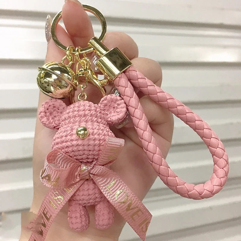 Cute Bear & Rabbit Keychain - Resin Bow Bell Bag Pendant & Car Key Ring Gift for Girls