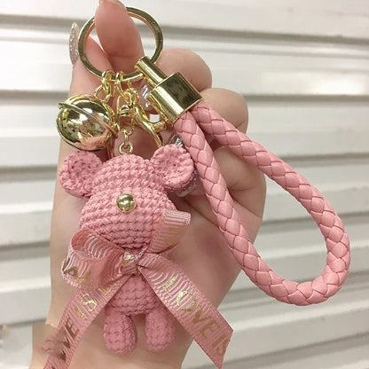 Cute Bear & Rabbit Keychain - Resin Bow Bell Bag Pendant & Car Key Ring Gift for Girls