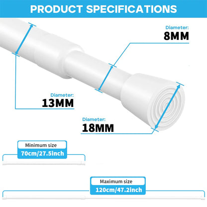 Adjustable Spring Tension Curtain Rods – Durable Extendable Telescopic Poles for Bathroom, Kitchen & Cupboard, No-Drill Installation