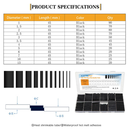 560PCS Heat-Shrink Tubing Kit - Thermoresistant Electrical Insulation for Wire & Cable Connection
