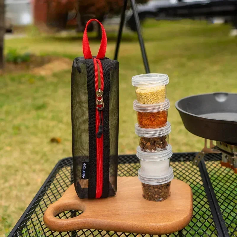 Portable Travel Camping Spice Kit | Bag with 5 Clear Seasoning Bottles & Condiment Container Set