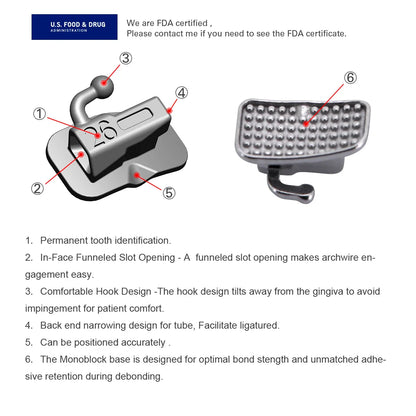 AZDENT 5 Boxes Dental Brackets – Passive Self-Ligating Orthodontic Braces with MIM Monoblock & Buccal Tubes, MBT/Roth 0.022, 345 Hooks