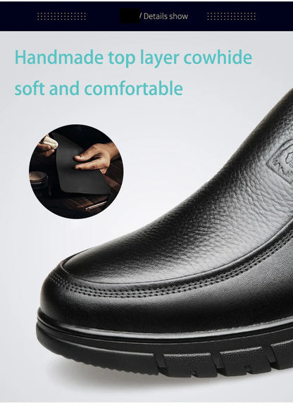 Genuine Leather Casual Shoes for Men – Flat Platform Walking Loafers, Breathable Handmade Outdoor Sneakers