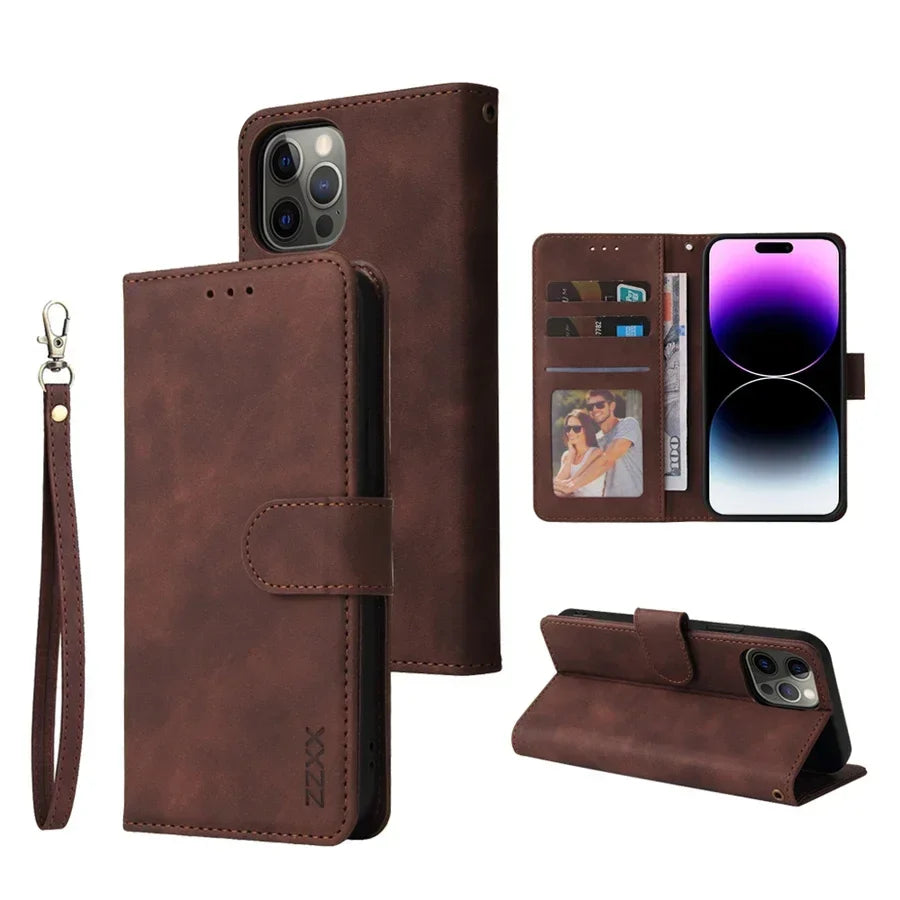 ZZXX Leather Wallet Case for iPhone 16e–6s Plus – Flip Cover with Card Holder & Protective Stand Design