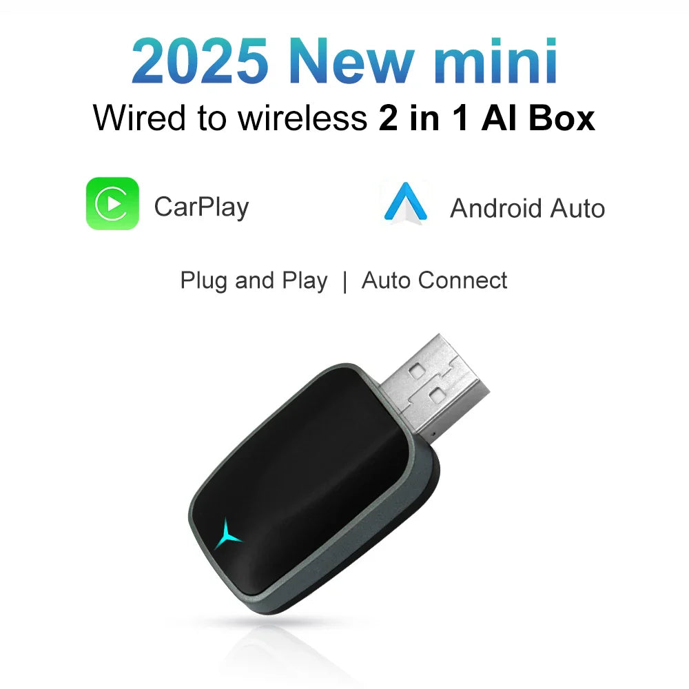 2025 2-in-1 Wireless CarPlay AI Box – Convert Wired CarPlay to Wireless with Android Auto, Plug and Play