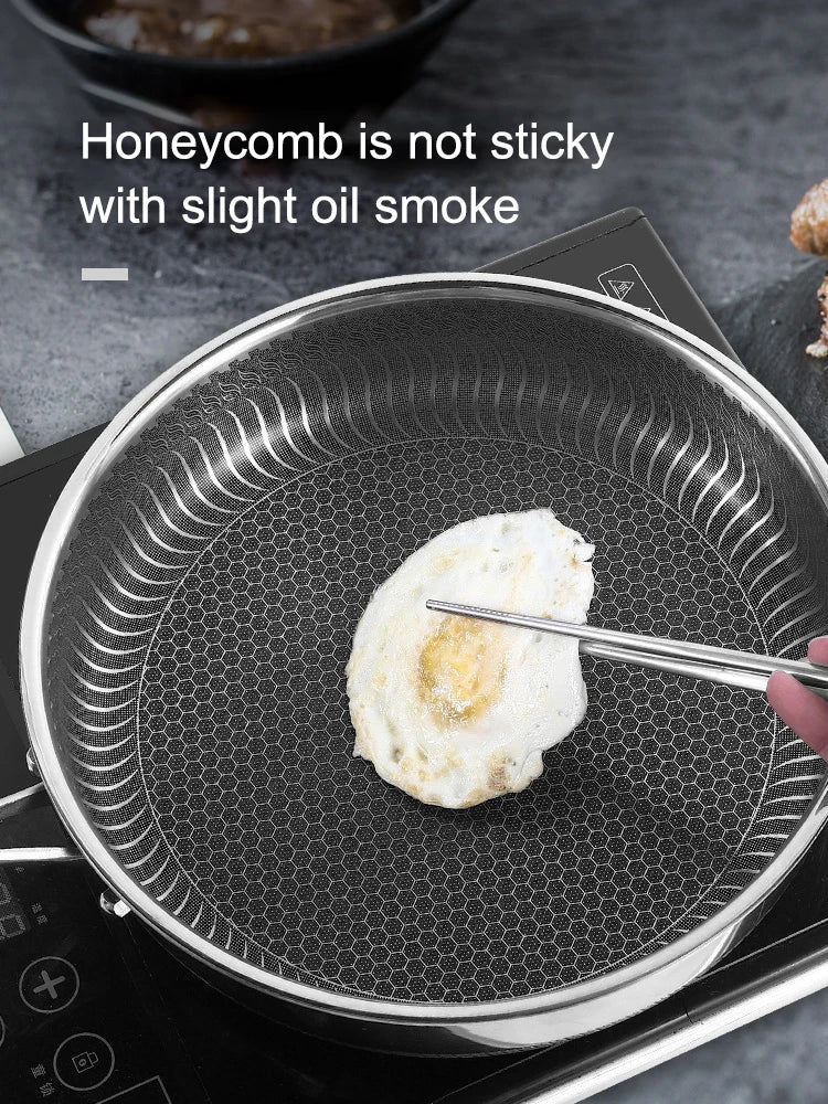 Tri-Ply 316 Stainless Steel Wok Pan with Double-Sided Honeycomb Skillet - Suitable for All Stoves