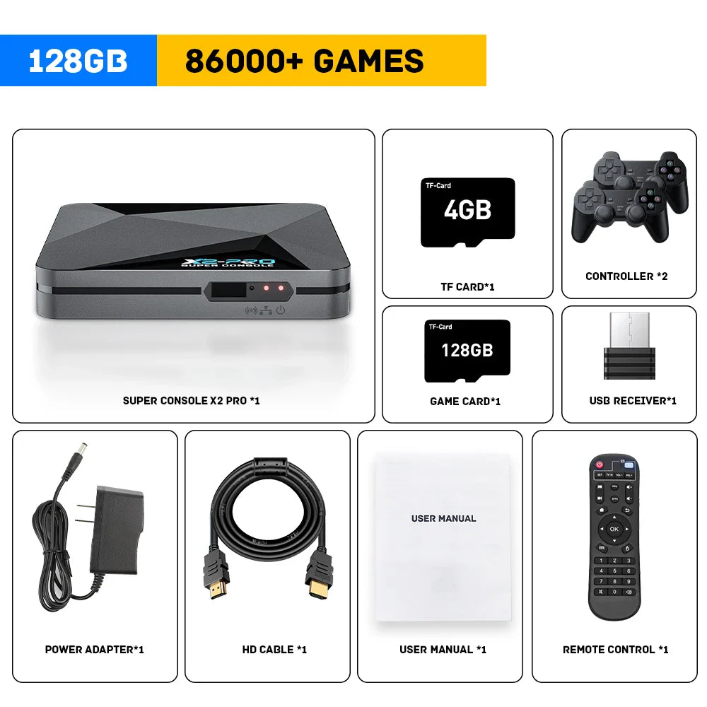 KINHANK Super Console X2 Pro Retro Game Console – 90,000 Built-in Video Games for PS1/DC/MAME/SS with Gamepad, Kid Gift Gaming Box