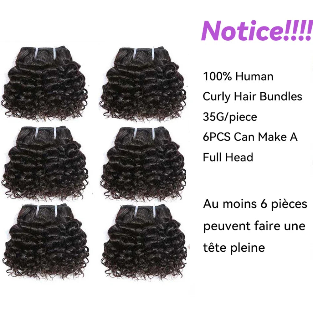 Code Calla Bouncy Curly Hair Bundles – Double Draw 6-inch Short Cut Remy Human Hair Extensions in Natural Black & Brown