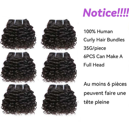 Code Calla Bouncy Curly Hair Bundles – Double Draw 6-inch Short Cut Remy Human Hair Extensions in Natural Black & Brown