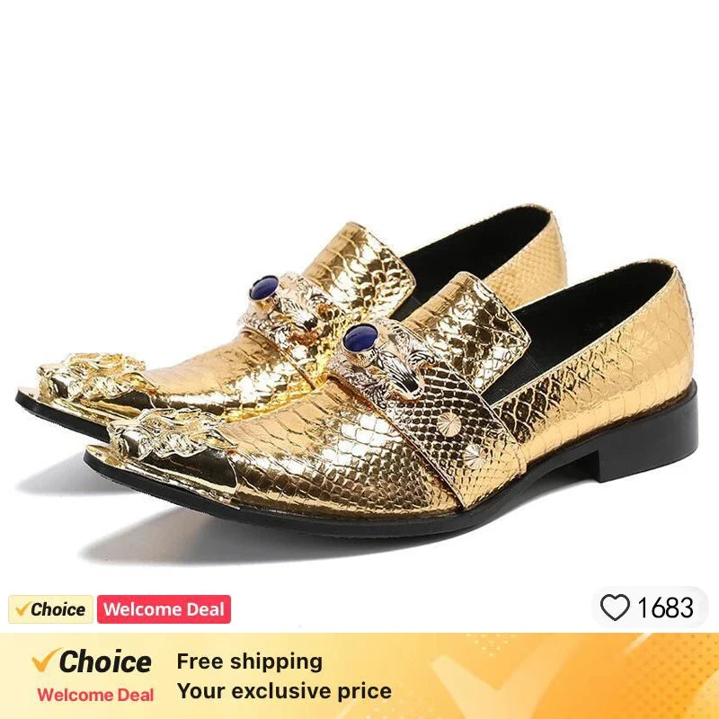 Men's White Gold Toe Oxford Slip-On Loafers - Luxury PU Leather Formal Dress Shoes for Weddings & Parties, Sizes 38-49