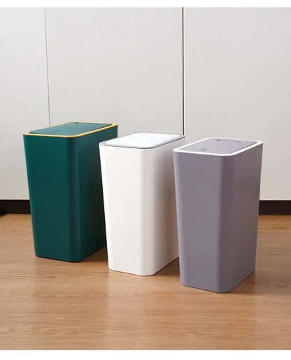 10L Bathroom Trash Can — Small Plastic Wastebasket with Press Top Lid for Toilet, Bedroom & Living Room