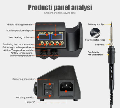JCD 8898 2-in-1 Soldering Station 750W – Soldering Iron & Hot Air Gun for BGA SMD Phone Repair & Welding