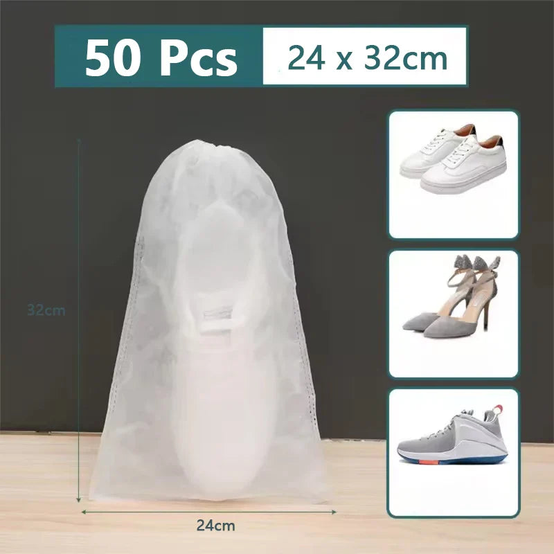 50pcs Breathable Dustproof Storage Bags – Non-Woven Drawstring Clear Shoe Covers & Travel Pouches for Protection & Organization