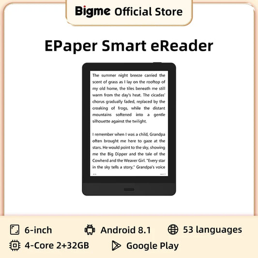 Bigme Read 6″ E-Paper E-Book Reader — Portable Android E-Reader with Google Play & Kindle App Support